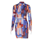 High neck printed mini dress