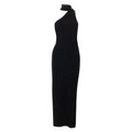 One shoulder backless slit solid halter beaded maxi dress