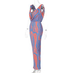 Contrast print cowl neck sleeveless backless maxi dress