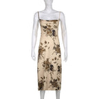 Sleeveless backless cowl neck flower pattern cami dress