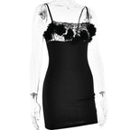 Flower applique lace patchwork backless cami mini dress