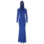 Hoodie long sleeve ruched solid maxi dress