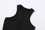 Stitch irregular sleeveless solid crewneck midi dress