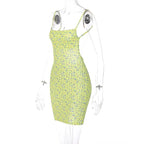 Flower print square neck backless contrast mini dress