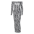 Zebra print off shoulder long sleeve contrast maxi dress