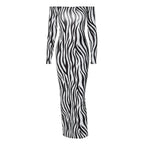 Zebra print off shoulder long sleeve contrast maxi dress