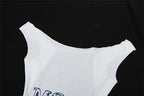 Letter print contrast cowl neck sleeveless metal chain mini dress
