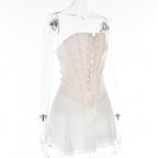 Contrast lace up zip-up ruffle backless tube mini dress
