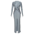 Knotted slit solid long sleeve ruched maxi dress