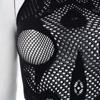 Fishnet sleeveless hollow out high neck see through mini dress