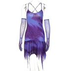 Cross open back ruffled gloves dress