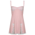 Low cut bowknot lace ruffled cami A line dress