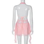 PRE ORDER - Halter v neck backless lace self tie hollow out mini dress