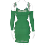 Hollow out long sleeve off shoulder dress