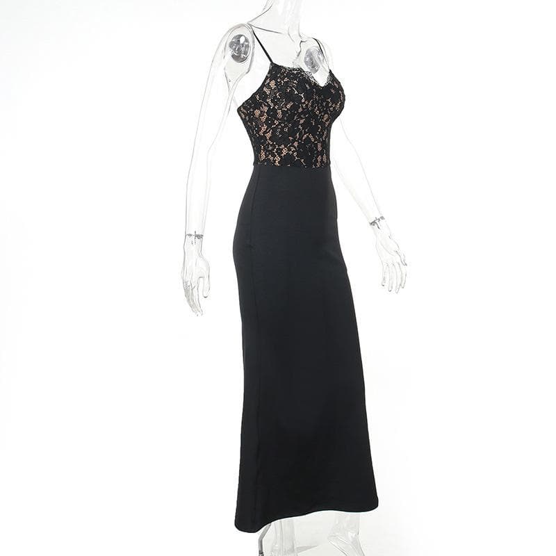 Lace patchwork v neck backless cami maxi dress