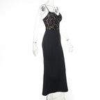Lace patchwork v neck backless cami maxi dress