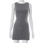 Solid sleeveless crewneck mini dress