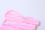 Chiffon ruffle solid irregular ruched self tie tube midi dress