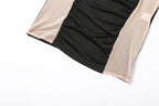 Sleeveless mesh contrast round neck midi dress
