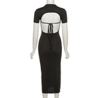 Solid Short sleeve V Neck open back Dress