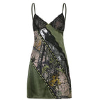 V neck hem lace patchwork A line dress