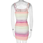 Gradient contrast print square neck backless cami dress