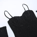 Gloves solid beaded slit sweetheart neck cami mini dress