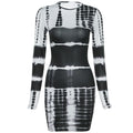 Long sleeve crewneck tie dye bodycon dress