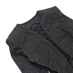 Long sleeve hollow out lace up gloves textured mini dress - Final Sale