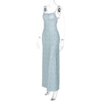 Flower print square neck contrast backless cami maxi dress