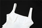 Ruched solid sleeveless square neck bowknot backless mini dress