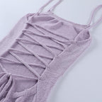 Lace up back slit knitted cami maxi dress