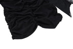 Solid ruched backless ruffle mesh mini dress