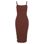 Smocked ruffle backless solid cami dress