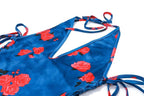 Flower print halter contrast lace up backless v neck midi dress