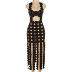Hollow out backless sleeveless low cut solid maxi dress