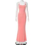 Sleeveless solid square neck mermaid hem cami maxi dress