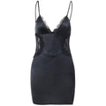 Lace patchwork corset solid v neck cami mini dress