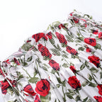 Off shoulder contrast long sleeve flower pattern backless mini dress