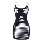 Contrast u neck self tie backless mini dress