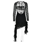 Lace backless solid ruffle long sleeve irregular mini dress