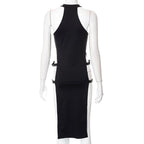 Buckle sleeveless solid slit halter mini dress