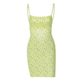 Flower print square neck backless contrast mini dress