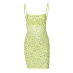Flower print square neck backless contrast mini dress