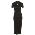 Solid Short sleeve V Neck open back Dress