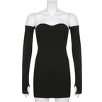 Sleeveless solid lace hem gloves tube dress