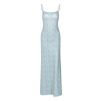 Flower print square neck contrast backless cami maxi dress