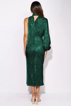 Judith Sequins Halterneck Asymmetry Midi Dress