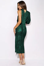 Judith Sequins Halterneck Asymmetry Midi Dress