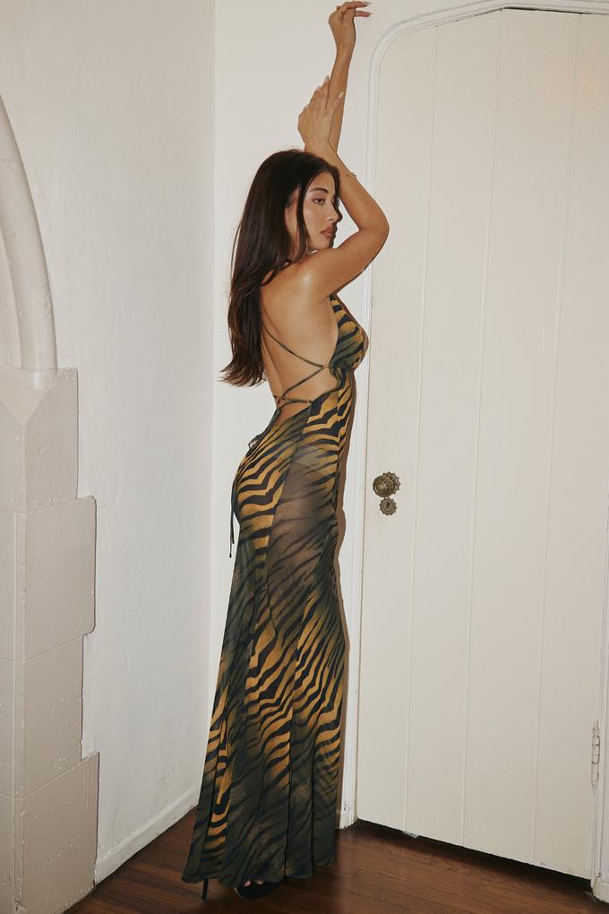 Maria Statement Elena Printed Slip Maxi Dress with Open Back Premium Wardrobe Essential